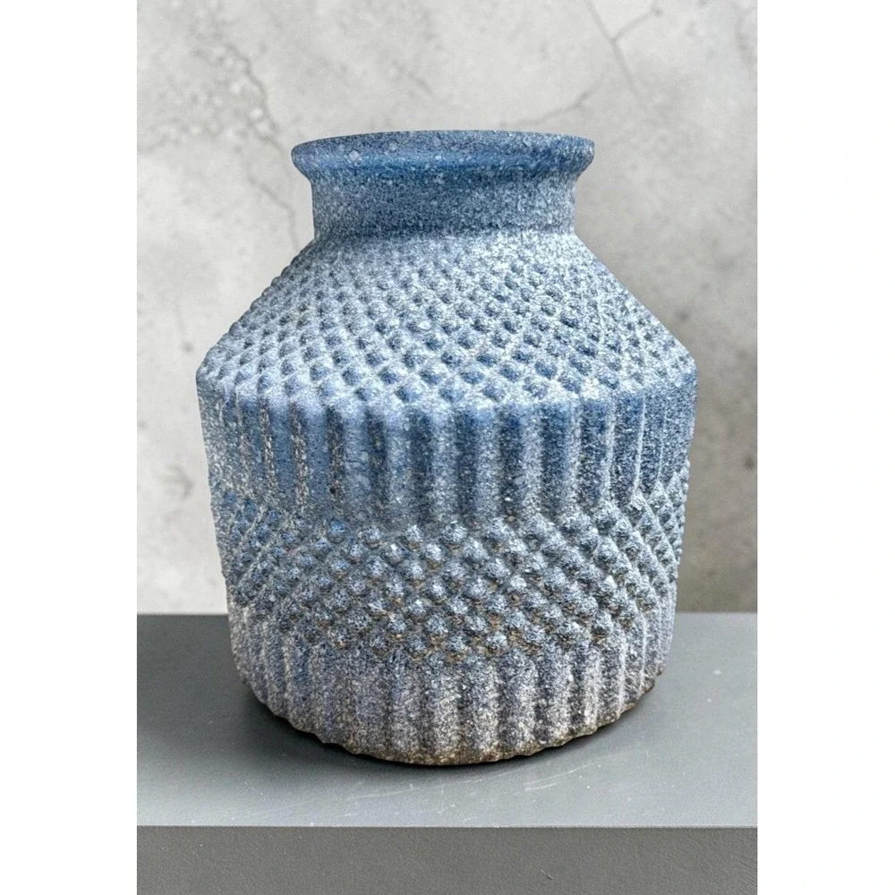 Surya Catalana Blue Glass Vase Set 2 Boho Textured Table Decor Handmade Art